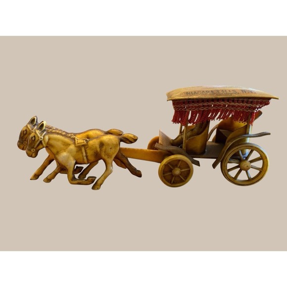 The Unbranded Brand Other - Vintage Celluloid Toy Horse Drawn Surrey Fringed Carriage Excellent Condition